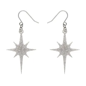 Atomic Star Glitter Drop Earring - Silver