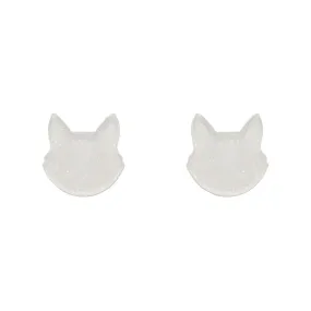 Cat Head Glitter Resin Stud Earrings - White