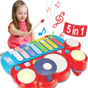 1 Year Old Girl Birthday Gift - 2 Year Old Girl Toys - Baby Piano, Drum Set for Toddlers 1-3, Xylophone, Musical Toys, Whack-A-Mole Baby Toys for Toddlers 1-2