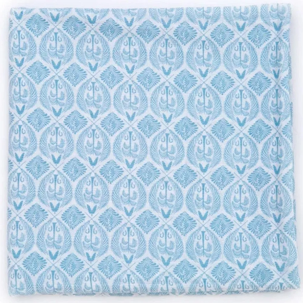 100% Organic Cotton Muslin Swaddle - Blue Tropics in Mist Blue