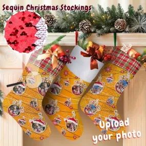 16.5in(L) Super Size-Custom Photo Line Orange Background Christmas Socks Flip Sequins Christmas Stocking