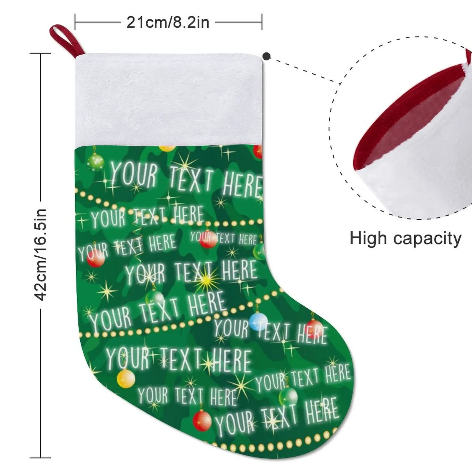 16.5in(L) Super Size-Custom Text Green Background Christmas Ornaments Socks Flip Sequins Christmas Stocking