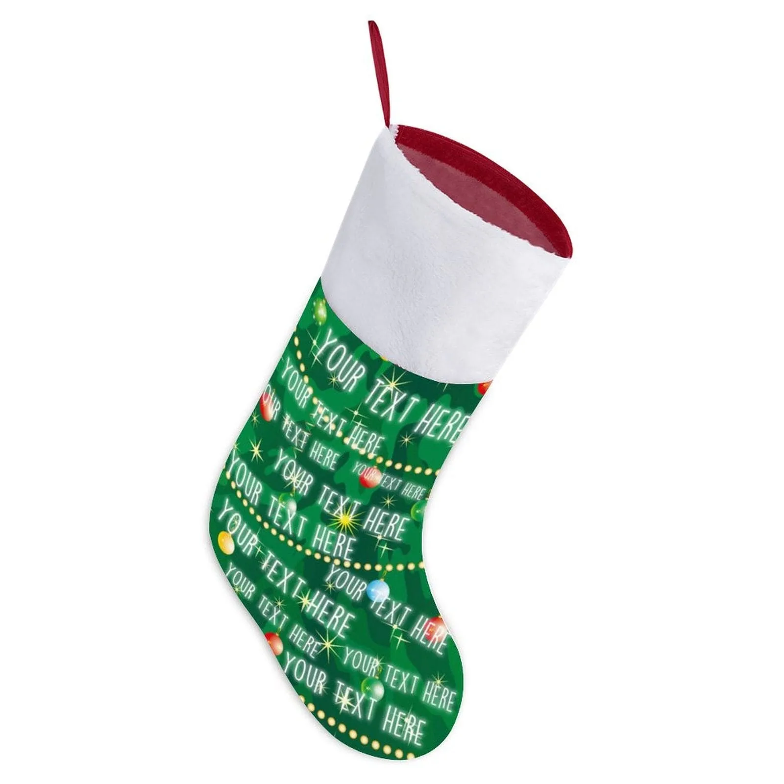 16.5in(L) Super Size-Custom Text Green Background Christmas Ornaments Socks Flip Sequins Christmas Stocking