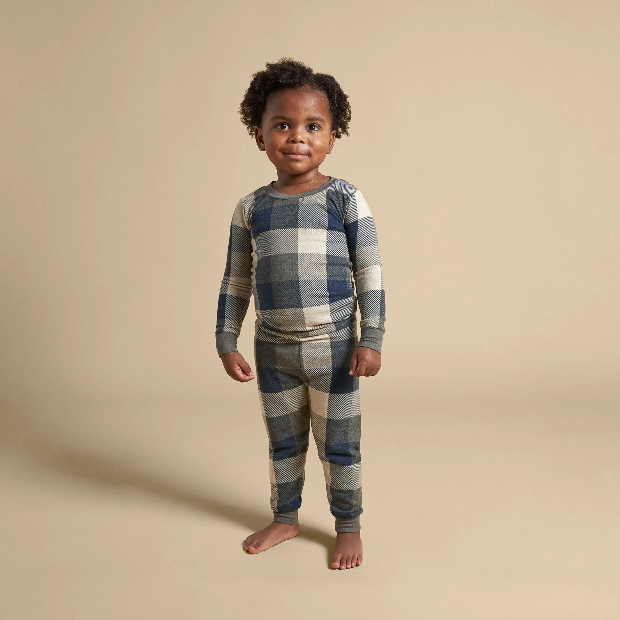 2-Piece Infant & Toddler Boys Dark Green Plaid Hacci Pajama Set