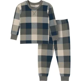 2-Piece Infant & Toddler Boys Dark Green Plaid Hacci Pajama Set