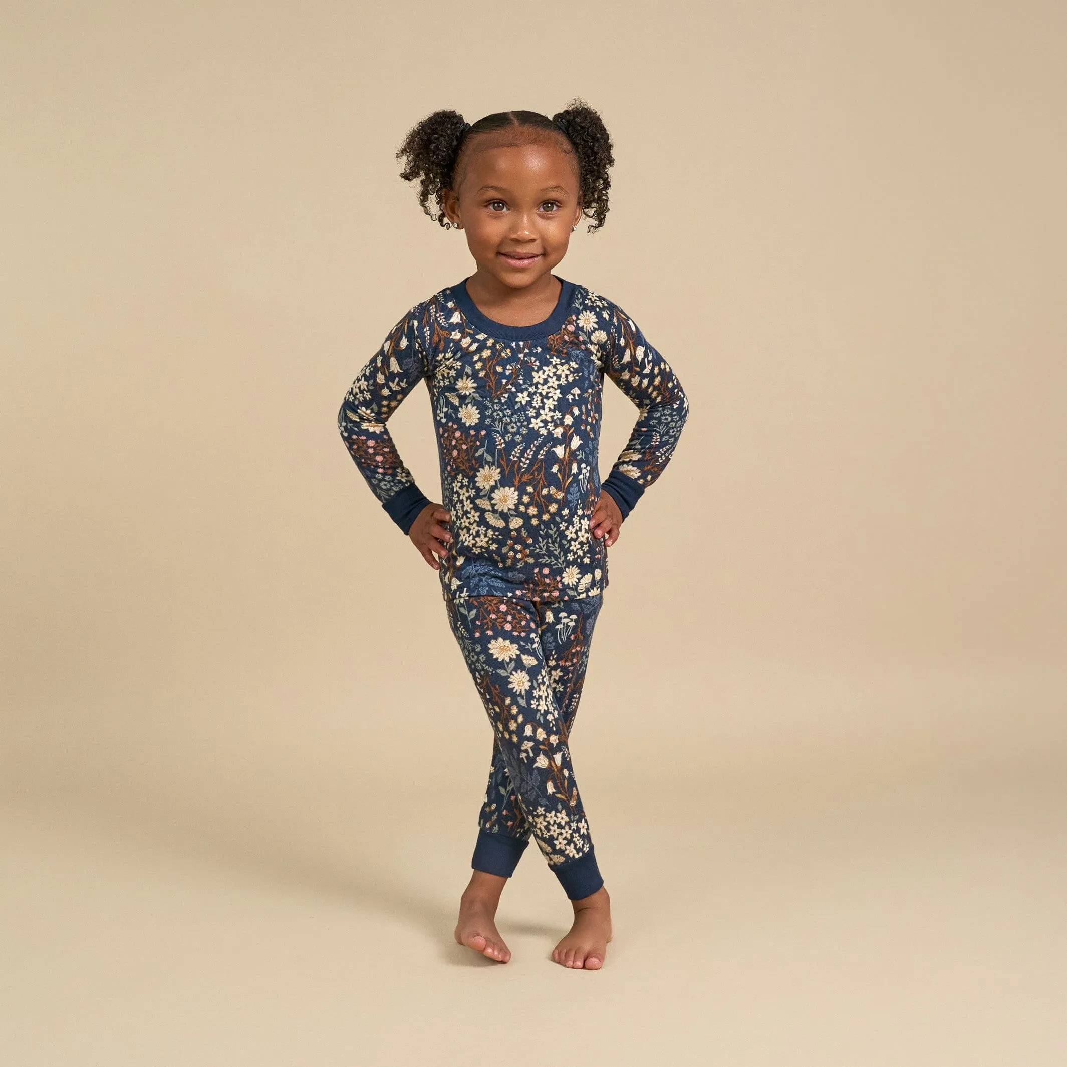 2-Piece Infant & Toddler Girls Navy Floral Hacci Pajama Set