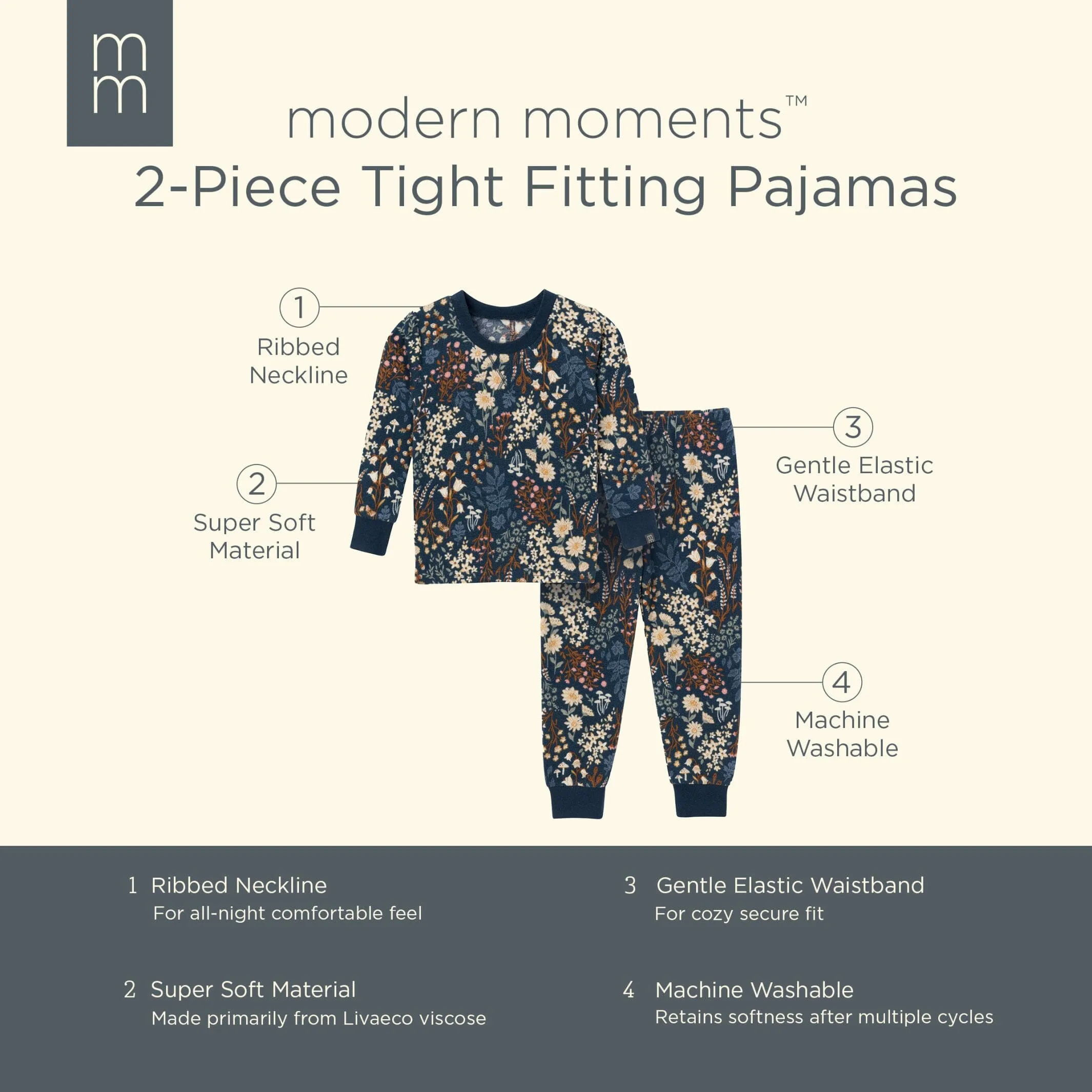 2-Piece Infant & Toddler Girls Navy Floral Hacci Pajama Set