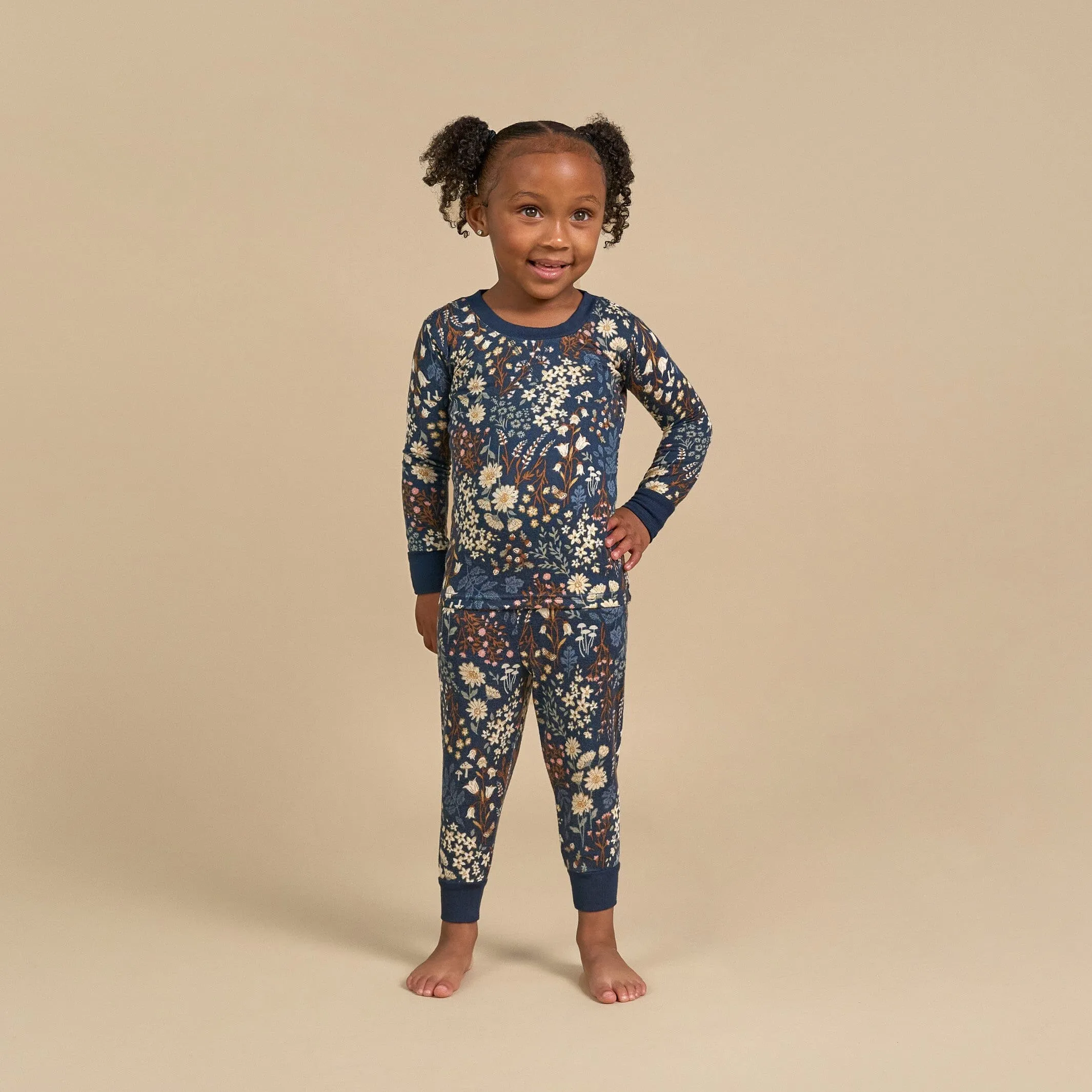 2-Piece Infant & Toddler Girls Navy Floral Hacci Pajama Set