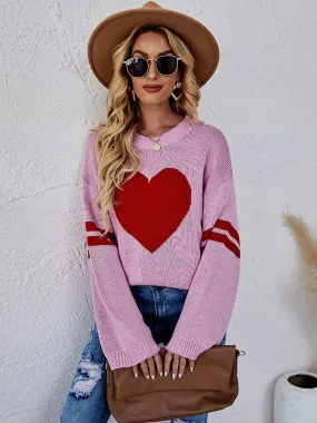 2024 New Winter Women's Loose Round Neck Knitted Pullover Love Long-sleeve Sweater