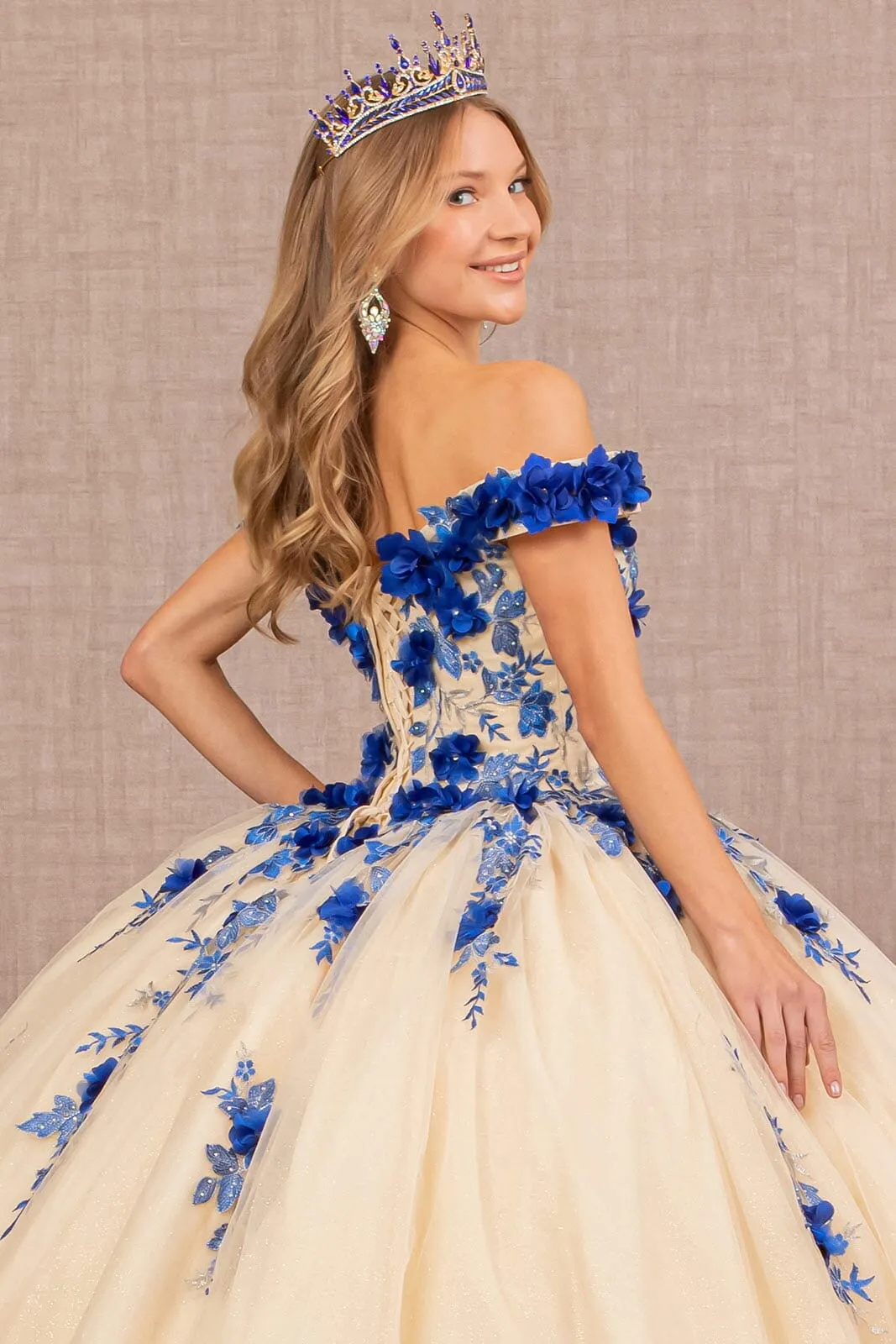 3D Floral Off Shoulder Ball Gown by Elizabeth K GL3105