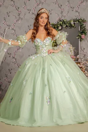 3D Floral Strapless Bell Sleeve Ball Gown by GLS Gloria GL3300