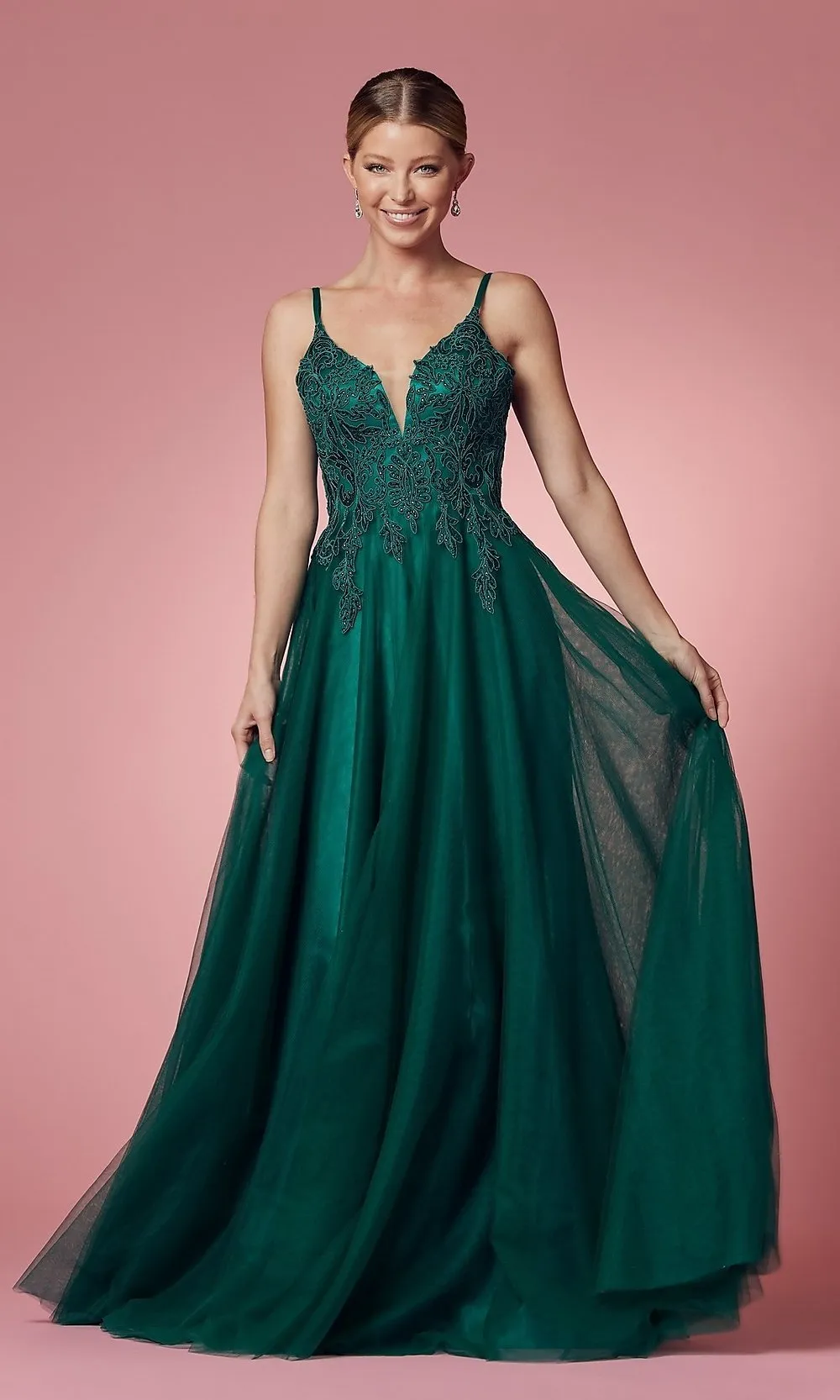 A-Line Long Prom Dress with Embroidered Applique