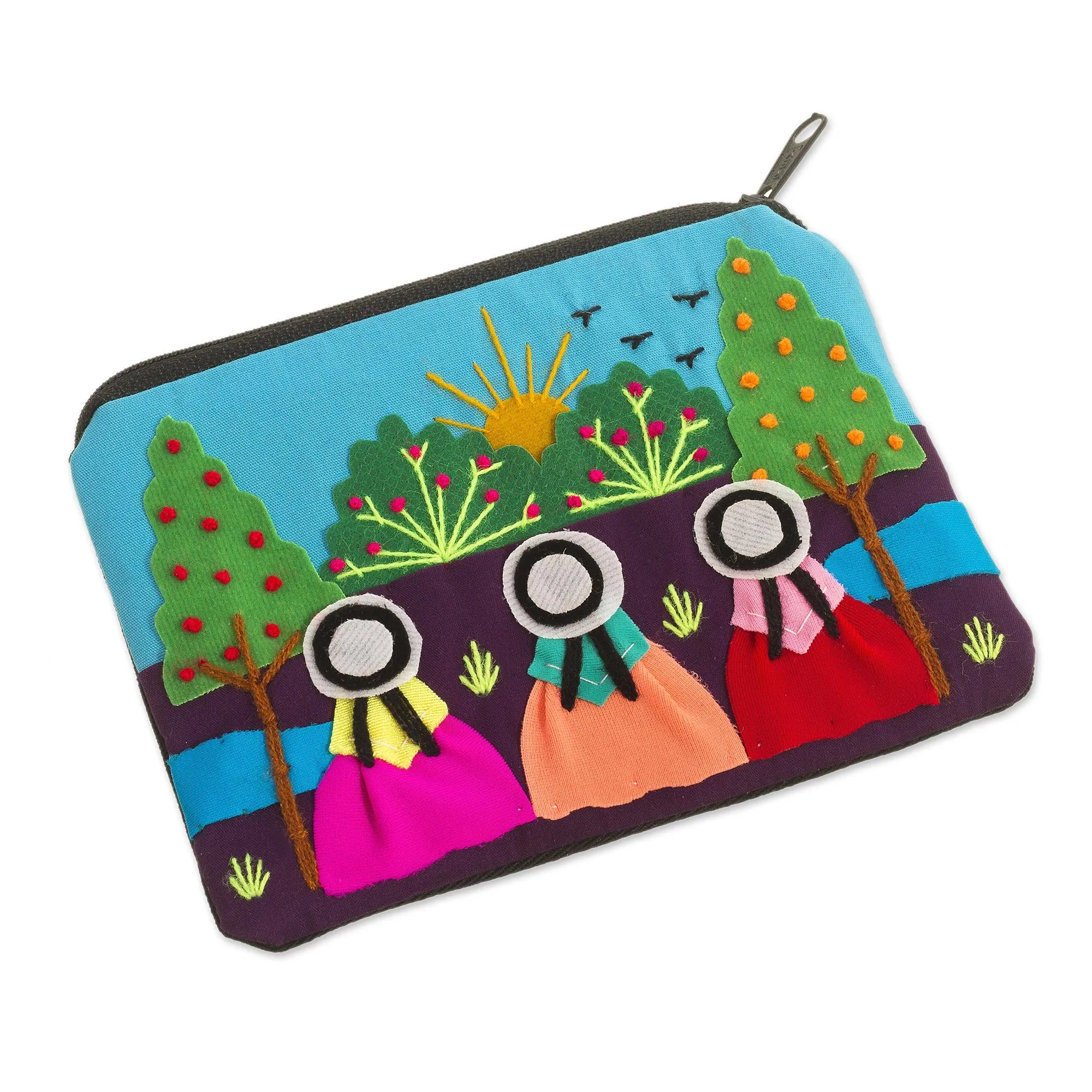 A Walk in the Fields Applique Coin Purse Handmade in Peru