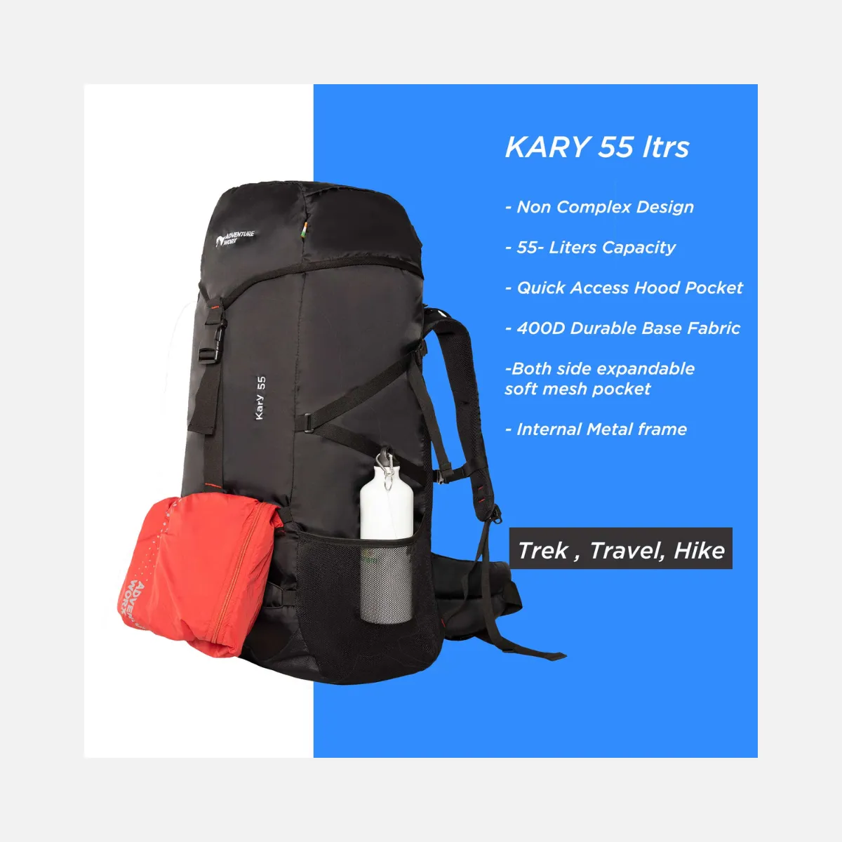 Adventure Worx Kary 55L Hiking Rucksack -Red/Black