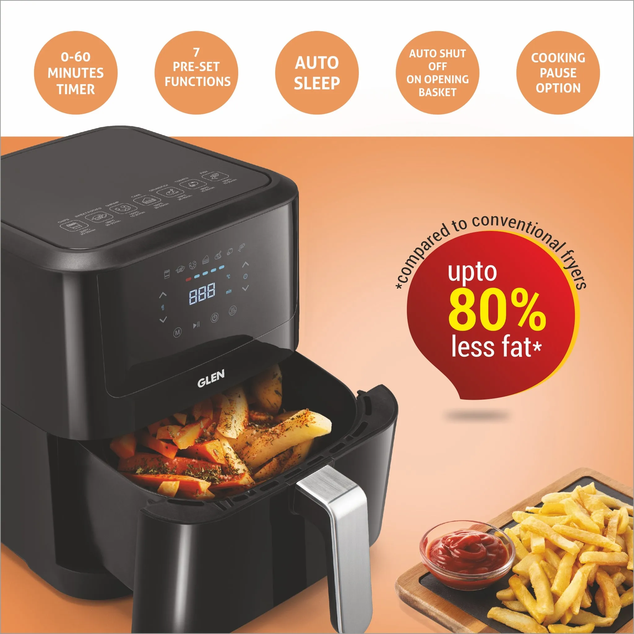 Air Fryer, 6.0 Litre Digital Controls, 7 Pre Set Menu Timer, Temperature Control, 1500W -Black (SA-3042DBL)