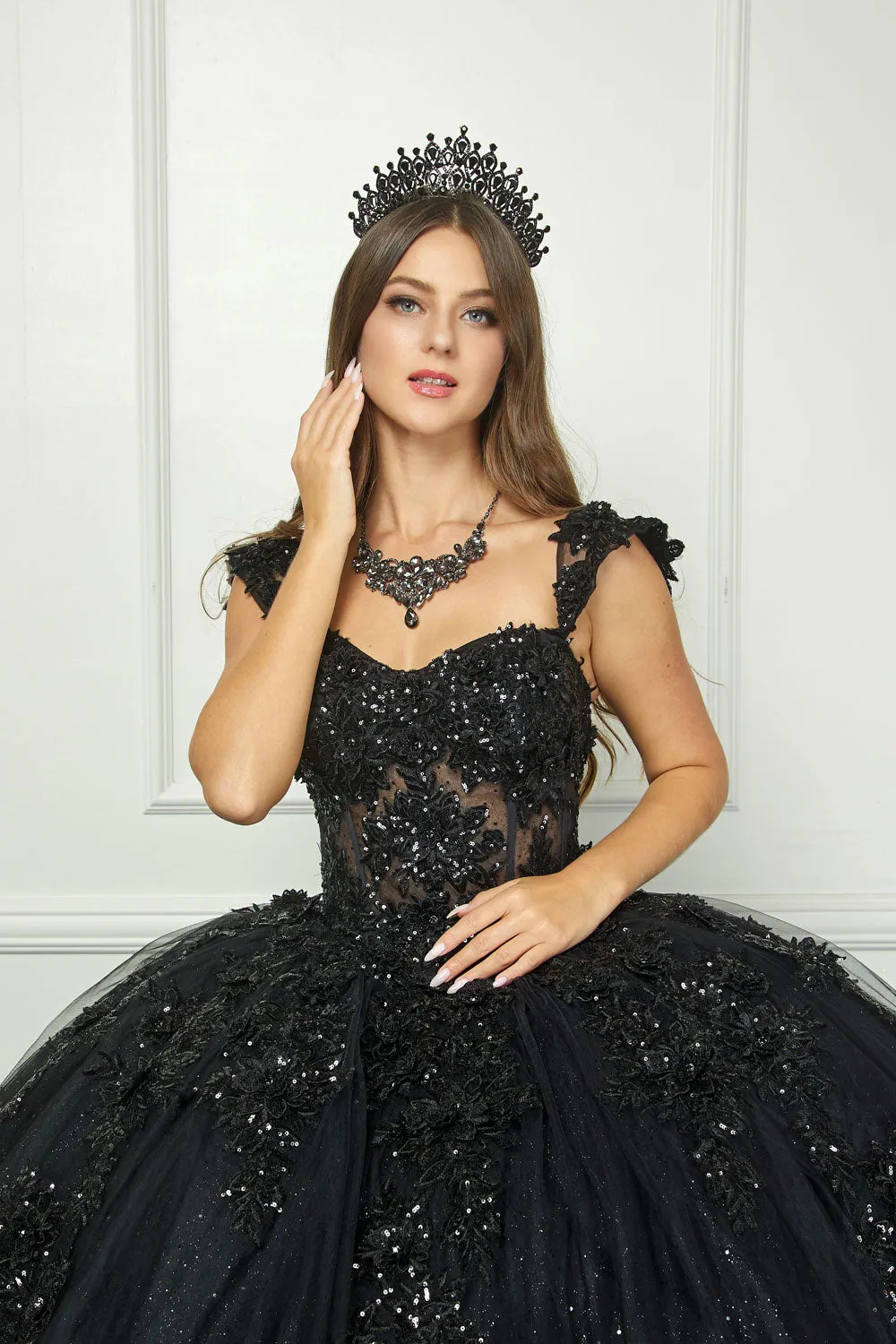 Applique Corset Ball Gown by Petite Adele PQ1070