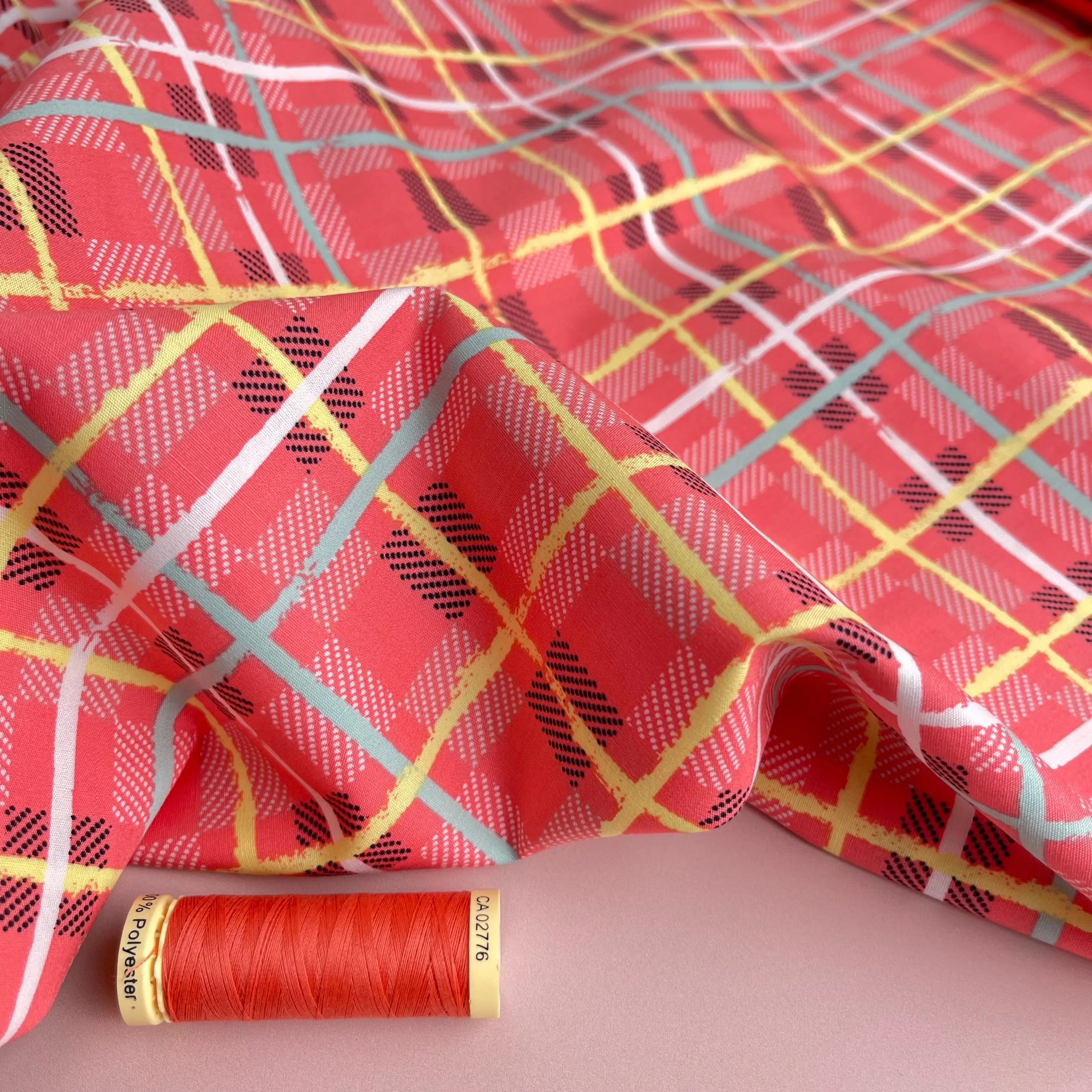 Art Gallery Fabrics - Electric Watermelon Plaid Cotton Fabric