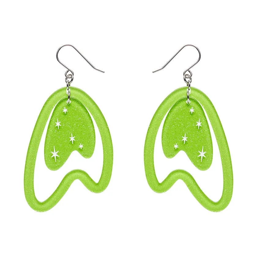 Atomic Boomerang Drop Earrings - Green