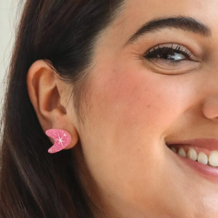 Atomic Boomerang Glitter Stud Earrings - Pink