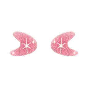 Atomic Boomerang Glitter Stud Earrings - Pink