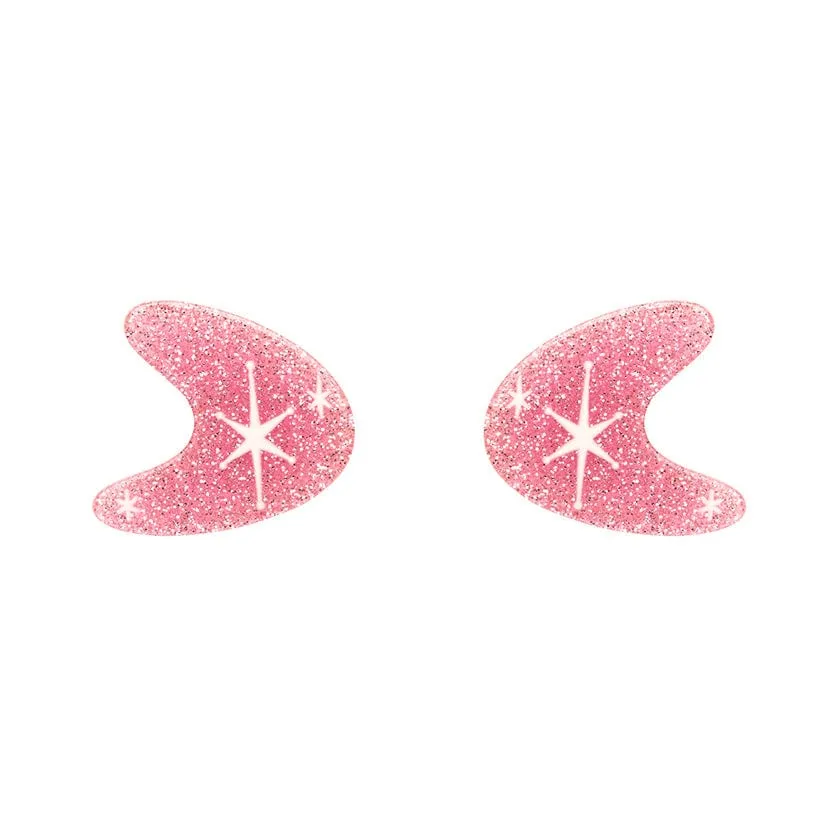 Atomic Boomerang Glitter Stud Earrings - Pink