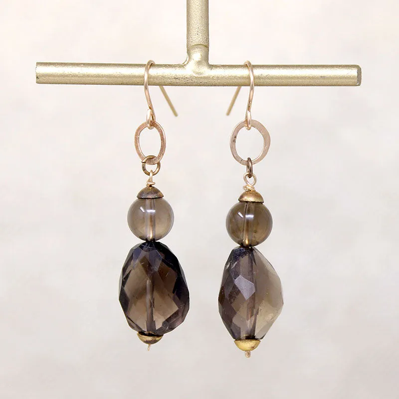 Autumnal Smoky Quartz & Brass Earrings by Brin