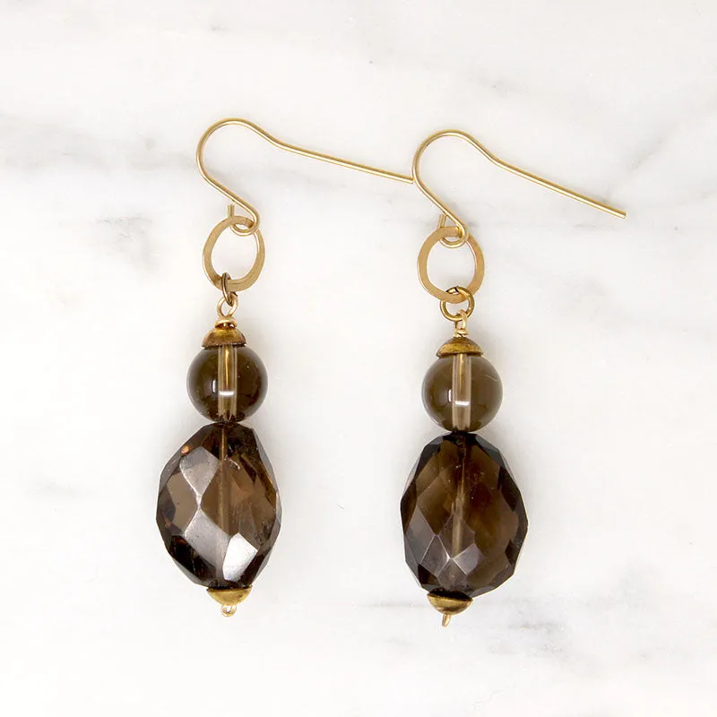 Autumnal Smoky Quartz & Brass Earrings by Brin