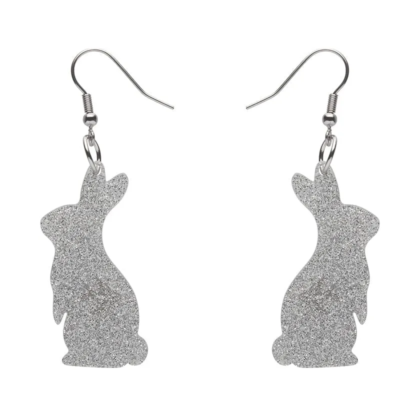 Bunny Glitter Resin Drop Earrings - Silver