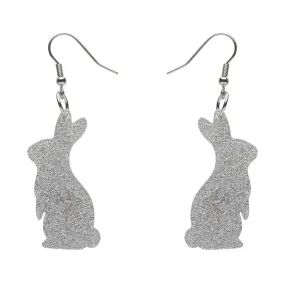 Bunny Glitter Resin Drop Earrings - Silver