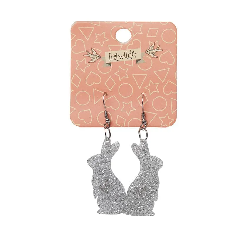 Bunny Glitter Resin Drop Earrings - Silver