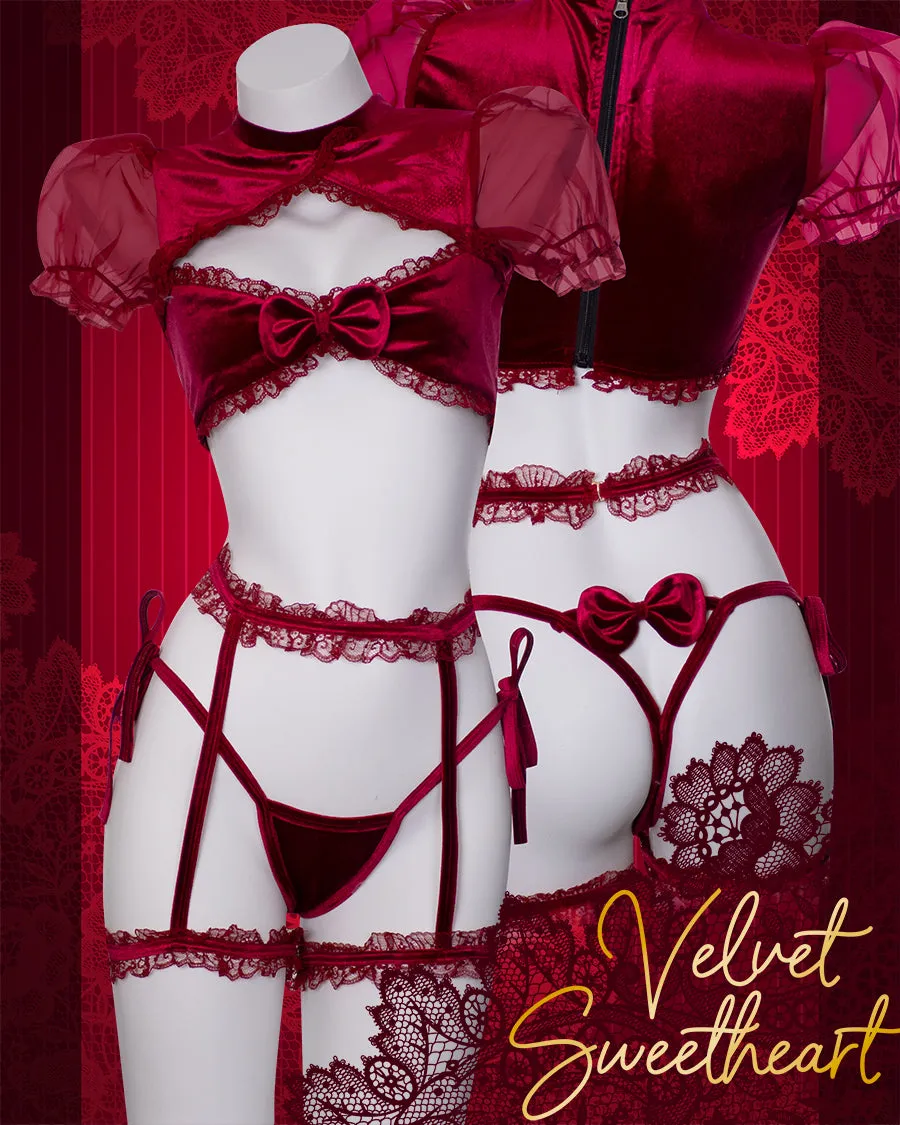 Burgundy Velvet Lace Sweetheart Lingerie