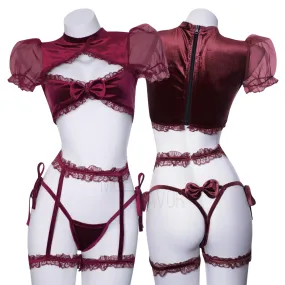 Burgundy Velvet Lace Sweetheart Lingerie