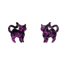 Cat Chunky Glitter Resin Stud Earrings - Purple