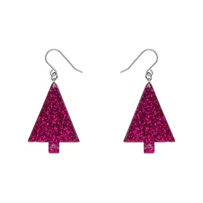 Christmas Tree Fine Glitter Drop Earrings - Pink