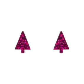 Christmas Tree Fine Glitter Stud Earrings - Pink