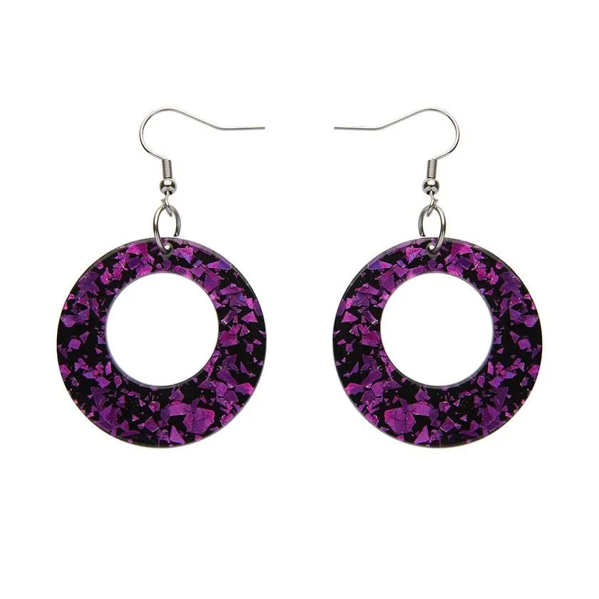 Circle Chunky Glitter Drop Earrings - Fuchsia