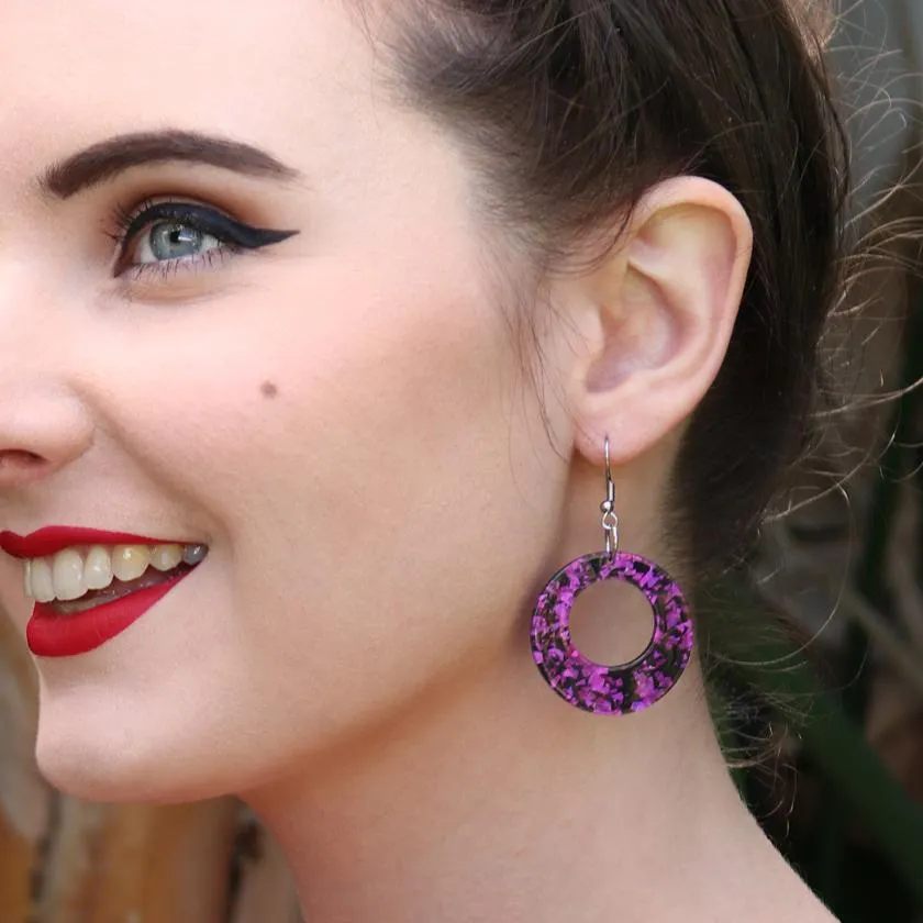 Circle Chunky Glitter Drop Earrings - Fuchsia