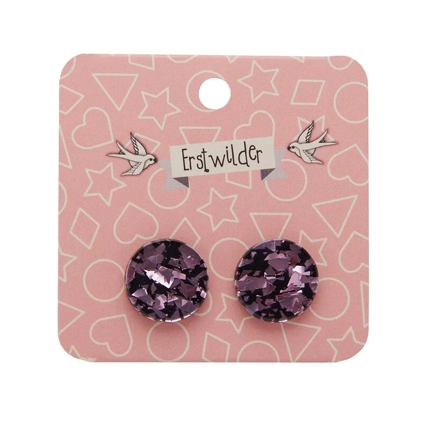 Circle Chunky Glitter Resin Stud Earrings - Pink