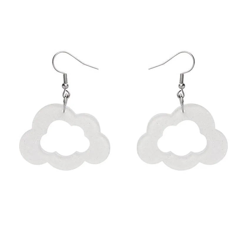 Cloud Glitter Resin Drop Earrings - White