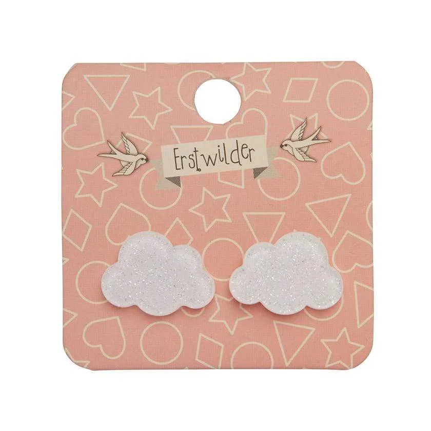 Cloud Glitter Resin Stud Earrings - White