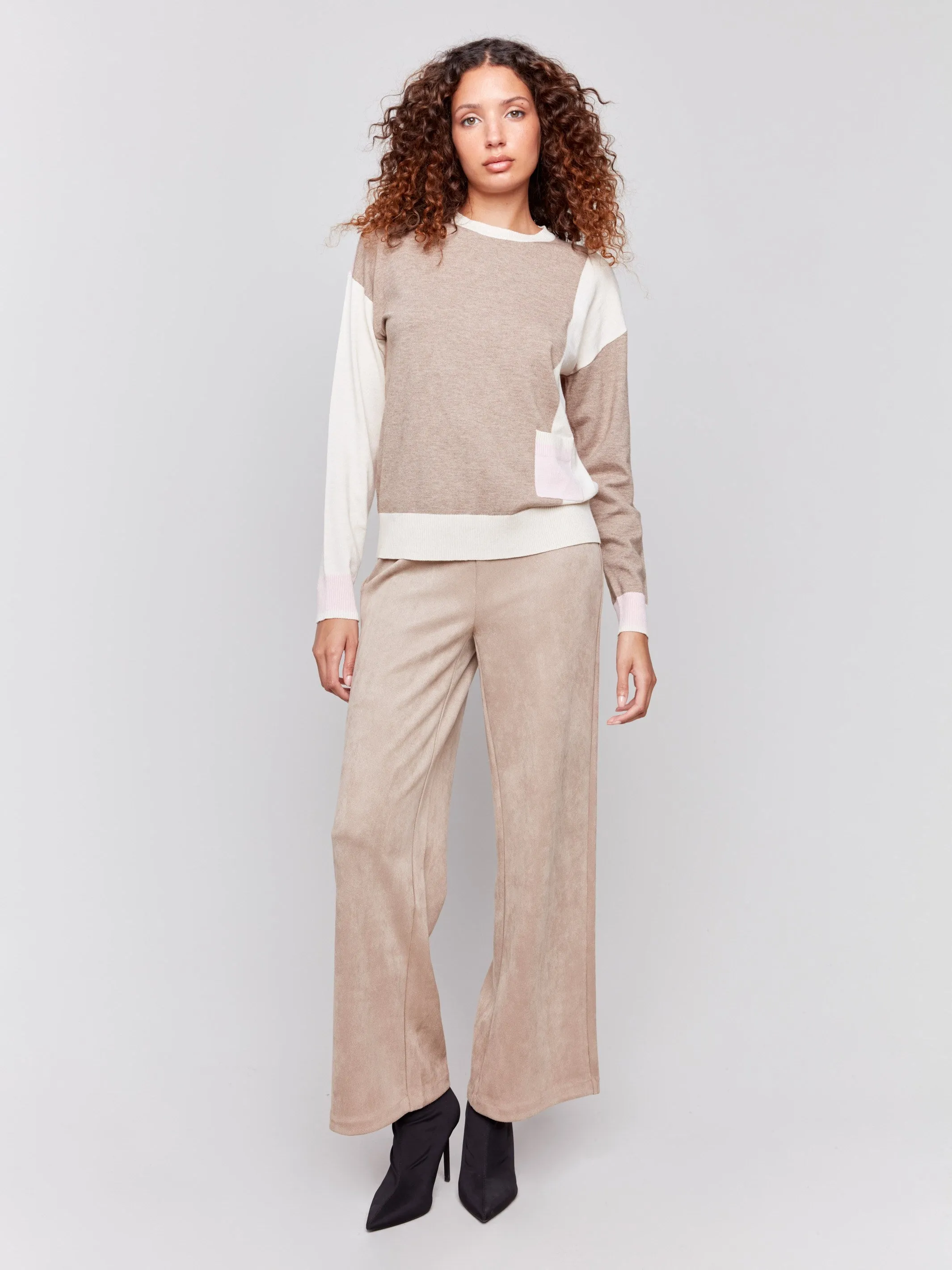 Color Block Sweater with Pocket Detail - Truffle