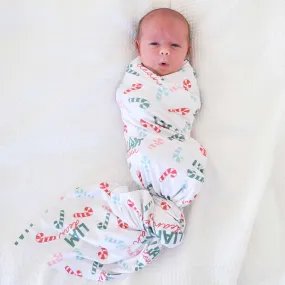 Colorful Candy Canes Personalized Swaddle Blanket