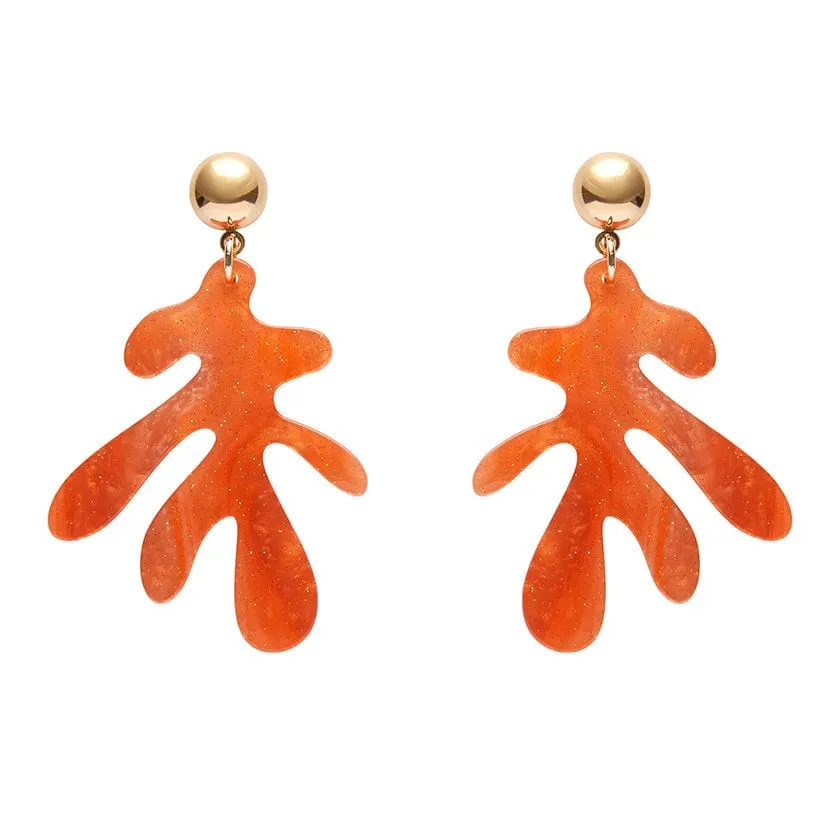 Coral Ripple Glitter Drop Earrings - Orange