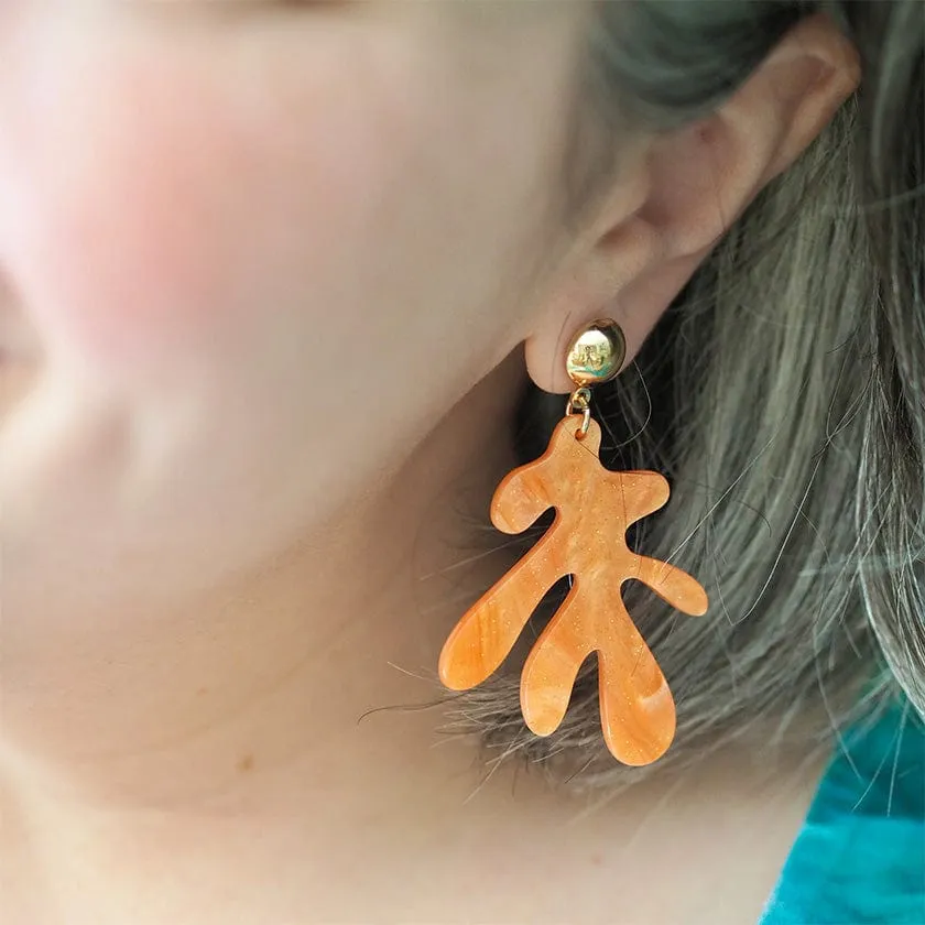 Coral Ripple Glitter Drop Earrings - Orange