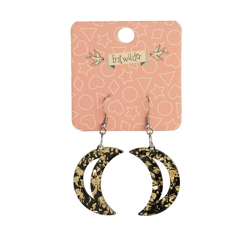 Crescent Moon Chunky Glitter Resin Drop Earrings - Gold