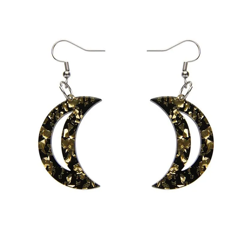 Crescent Moon Chunky Glitter Resin Drop Earrings - Gold