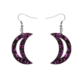 Crescent Moon Chunky Glitter Resin Drop Earrings - Purple