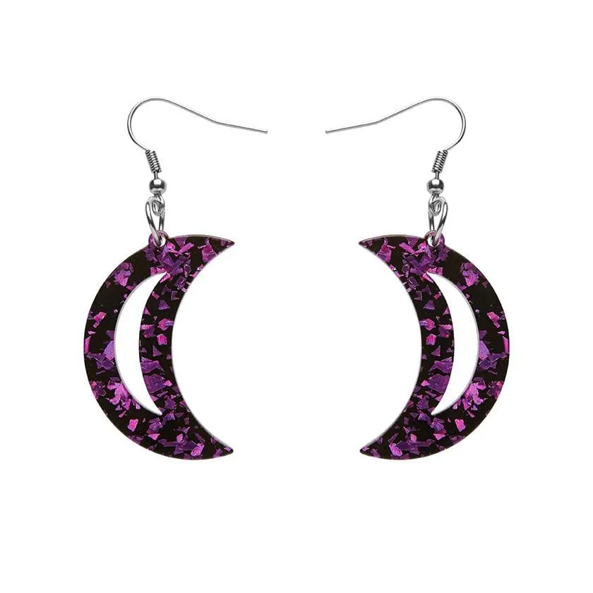 Crescent Moon Chunky Glitter Resin Drop Earrings - Purple