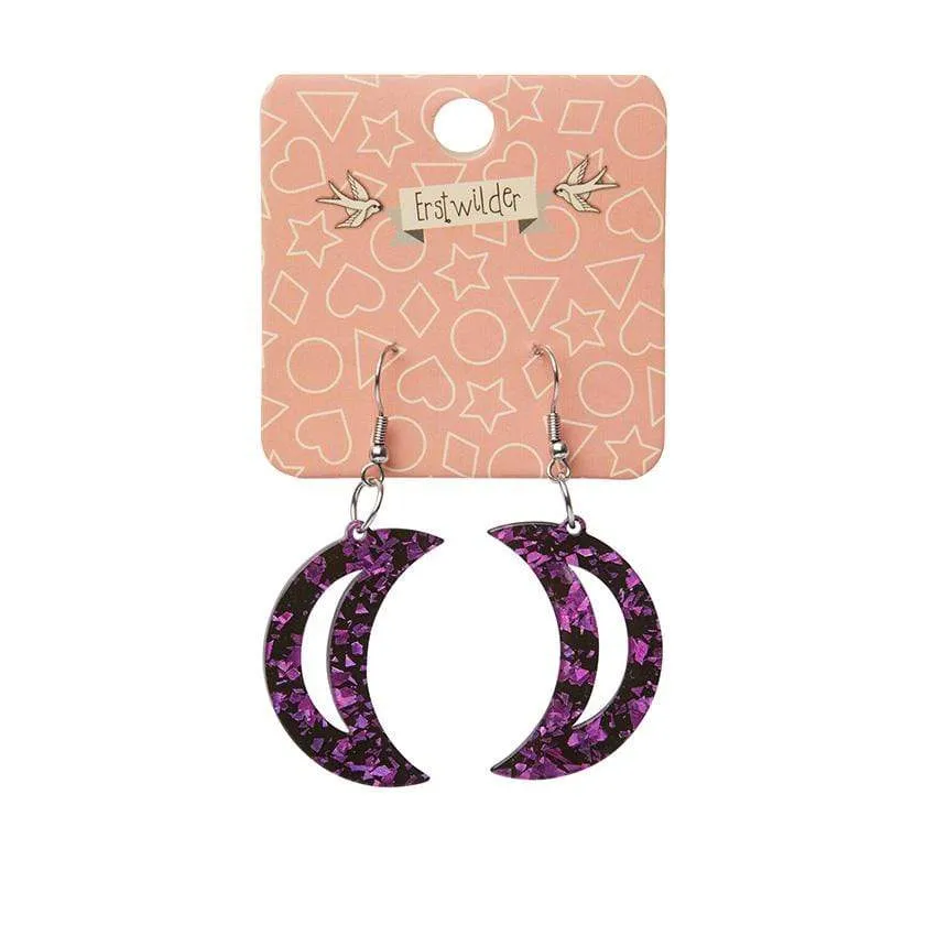 Crescent Moon Chunky Glitter Resin Drop Earrings - Purple