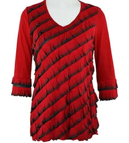 Cubism - Secret Night, 3/4 Sleeve, V-Neck, Ruffled Layered Print